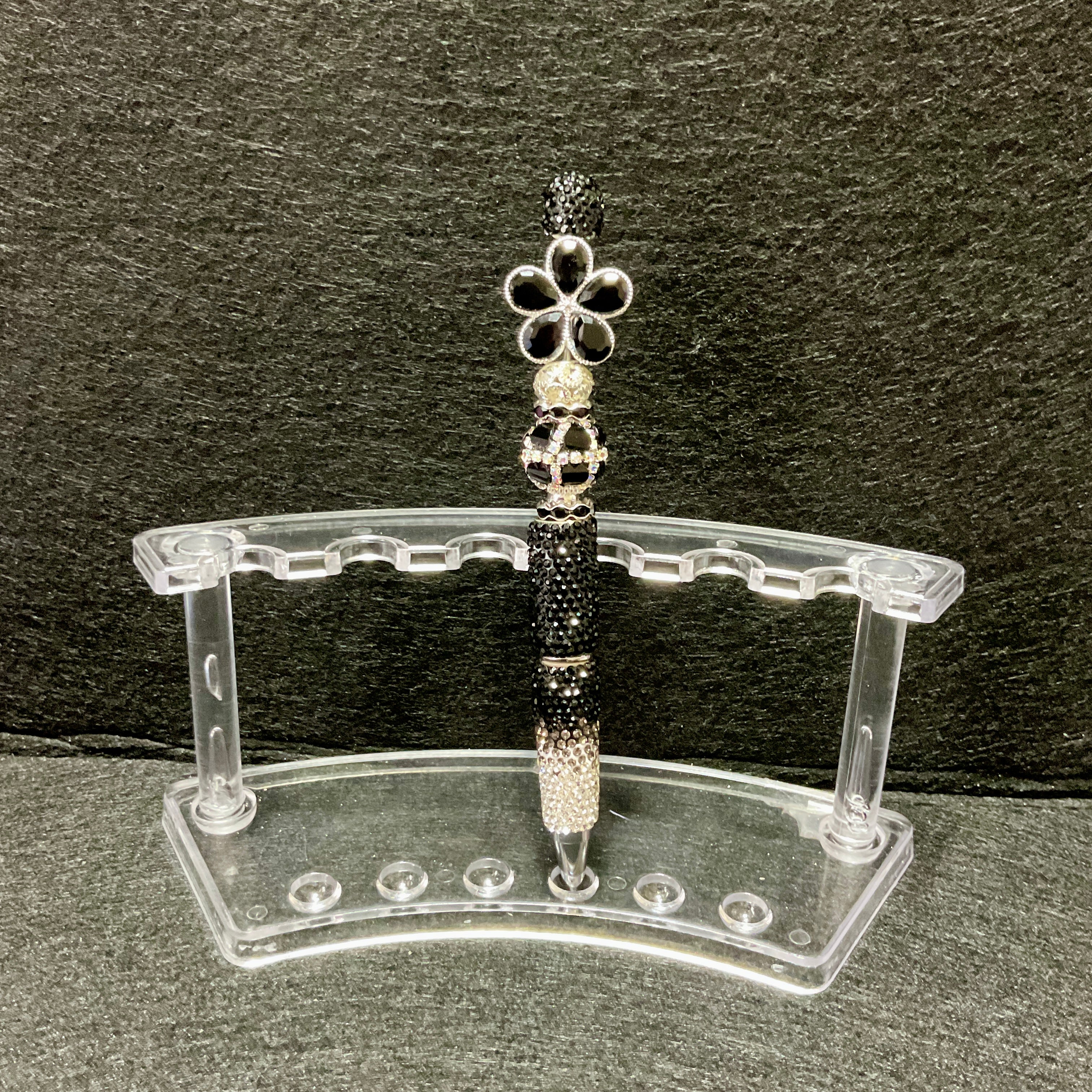 Black flower bling pen
